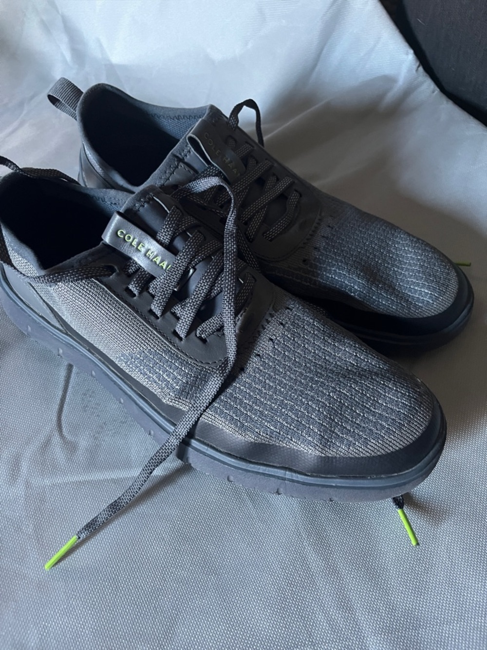 Cole Haan Charcoal Knit Lace-Up Sneakers with Lime Accents